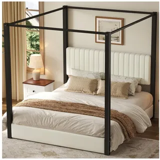 REDOM Polsterbett Himmelbett-Design (gepolstertem Kopfteil und Metallrahmen, 1-tlg., 206 x 181 x 198) beige|schwarz