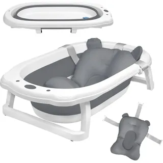 JOIEYOU Baby Badewanne Faltbare Babybadewanne mit Gestell und Badematte Rutschfeste Tragbare Babywanne für Neugeborene Kinder (Grau) - Grau