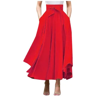 Maxirock Damen Sommer Einfarbig Boho Lang Falten Outdoor Freizeit Fashion Langer Luftiger Sommerrock Bequeme Wickelrock mit Taschen Mädchen Lang, S-XL
