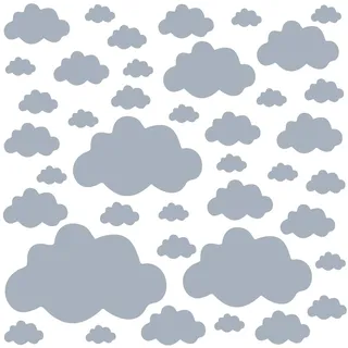 PREMYO 40 Wolken Wandsticker Kinderzimmer Mädchen Jungen - Wandtattoo - Wandaufkleber Selbstklebend Grau