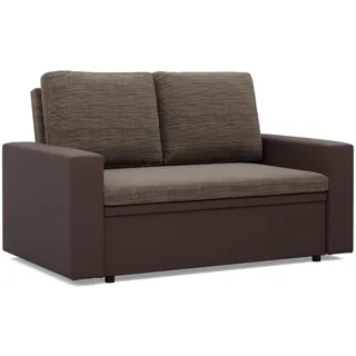 Mebligo - Zweisitzer Sofa Wohnzimmer mit Schlaffunktion, Bettkasten und Kunsteleder 148x90x87 (BxHxT) Braun Luna, Schlafsofa Platzsparend, Schlafcouch, Sofabett, Sofa Bed, Bettsofa