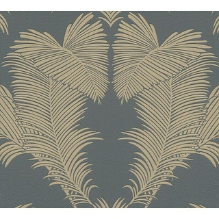 AS Creation Trendwall 2 Vliestapete Palmen-Ornament  (Grau/Gold, Floral, 10,05 x 0,53 m)