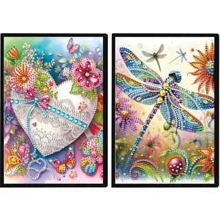 DCIDBEI A5 Diamond Painting Notizbuch 2er Set Herz Libelle Blanko Diamond Painting Notizbücher Skizzenbuch A5 Blanko Diamond Painting Notebook Diamant Painting Tagebuch für Erwachsene Herz Libelle