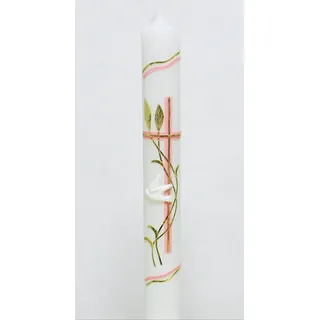 Taufkerze Kommunionkerze KW-JO-C101 Gold/Rosa inkl. Tropfschutz und Beschriftung