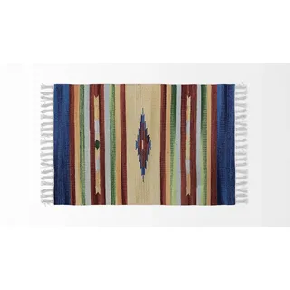 HOME ZEN HOUSEHOLD LINEN Teppich für Badezimmer, Küche, Schlafzimmer, Baumwolle, Art. Kelim, maschinenwaschbar, ethnisches Muster, bunt (50 x 110 cm, Design 1 - Rautenoran)