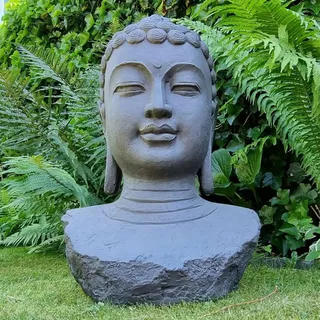 Inspiring Minds Buddha-Kopf Gartenstatuen für Outdoor - Meditation - Groß Dunkelgrau Gartenstatue - 60cm