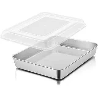 Herogo Kuchenblech mit Deckel, Edelstahl tiefes Kuchenform, 23,8x18x5 cm | Rechteckig Backblech Backform zum Backen Kochen, für Brownie Kuchen Lasagna, Auslaufsicher, Backofenfest & Spülmaschinenfest