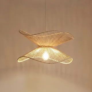 Hängelampe Valdorin Lindby, dimmbar, creme / amber, für Schlafzimmer, Papier / Lunolit / Lunopal, Modern, Pendelleuchte - 40 cm - 40 cm - 26 cm