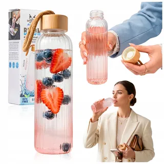 550 Ml Geriffelte Glaswasserflasche (rosa)
