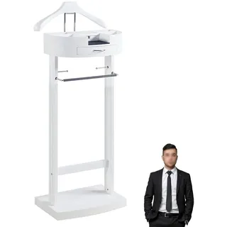 ACEMIC Stummer Diener Kleiderständer Mit Schuhregal Und Schublade Herrendiener Holz Metall Mix, Schlafzimmer, Kleiderbutler, 106.6x43.1x34.2cm, Weiß