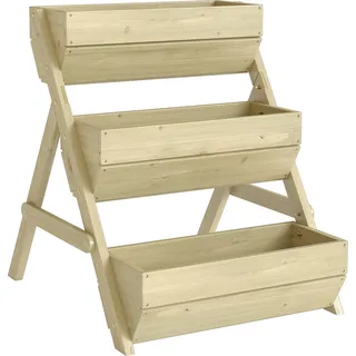 Outsunny Vertikales Hochbeet mit 3 Etagen Vertikalbeet aus Holz Blumenkasten mit 3 Pflanzkästen Ablauflöchern Blumenbeet Kräuterbeet Blumentreppe für Terrasse Balkon Garten 65 x 75 x 76 cm Grün   Aosom