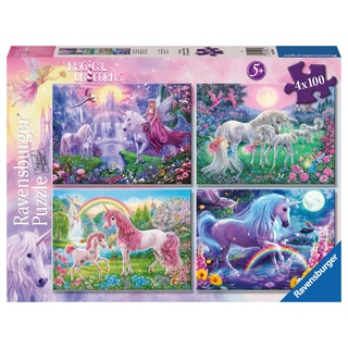 Ravensburger - Magische Einhorn-Puzzle, Kollektion Bumper Pack 4 x 100, 4 Puzzle mit 100 Teilen, Empfohlenes Alter 5+ Jahre