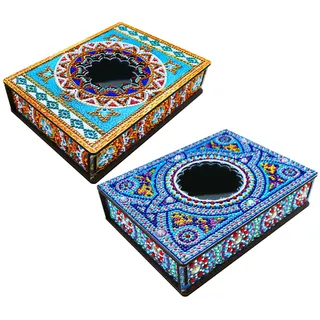 CXINLky Diamond Art Painting Aufbewahrungsbox, Kreatives Diamond Art Holz Box, DIY Mandala Diamond Art Painting Schmuckkästchen Aufbewahrungsbox mit Spiegel-2 Stuck-A