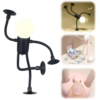 Lustig Oktopus Nachtlicht, Mini Led Tischlampe mit Saugnapf, Leselampe Biegbar & Tragbar, Nachttischlampe Batteriebetrieben, Niedlich Schreibtischlampe für Desktop Wand Deko (Sportler,Schwarz)