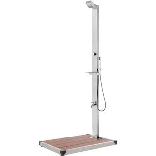 Camerina Gartendusche mit Brauner Bodenplatte 225 cm Edelstahl Outdoor Dusche Campingdusche
