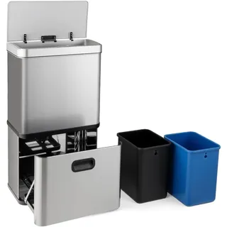 FURNITEX Mülleimer, Küchenabfalleimer, 56 L (Silber) | Küchenmülleimer mit Sensor, 2 ausnehmbaren Abfallbehältern, Deckel, 3 Fächer