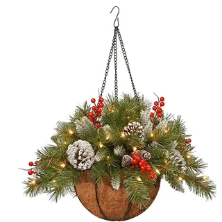 Weihnachtlicher Hängekorb – Künstliche Partydekorationen, PVC-Hängekorb mit Tannenzapfen Beeren | Indoor Outdoor Holiday Decor für Garten, Terrasse, Hof, Fenster, Wand