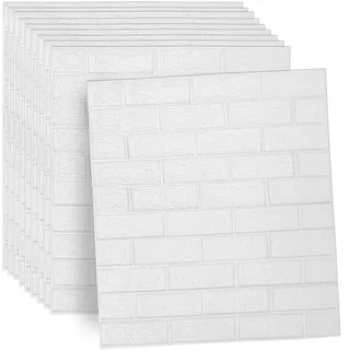 Vigevee 20 Stück 3D Wandpaneele 77x70cm Selbstklebend Küchenrückwand Ziegel Tapeten Steinoptik 7 mm Wandaufkleber Wasserdicht Wandtapete Deko Klebetapete für Küche Wohnzimmer Weiß