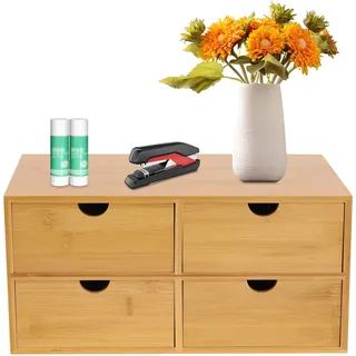 Donened - Schreibtisch-Organizer aus Bambus mit Schubladen, Schubladenbox Bambus, Mini Kommode, Holz Organizer für Zuhause, Büro, Küche, Bad (4 Schubladen)