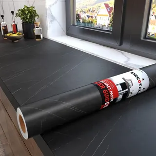 Decotalk Möbelfolie Selbstklebend Schwarz Küchenfolie Arbeitsplatte Marmor 81x300cm Klebefolie Küche Schwarz Küchenfolie für Möbel Schrank Wände Arbeitsplatten Folie Küchenarbeitsplatte Wasserdicht