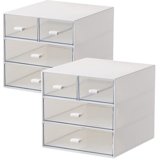origreen Schreibtisch-Organizer mit 4 Schubladen, Make-up Organizer, Kunststoff-Aufbewahrung für Kleinigkeiten, Kosmetik-Aufbewahrungsbox für den Schreibtisch, weiß, 2 Stück.