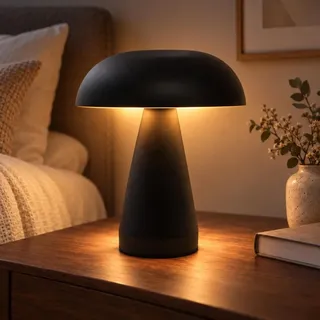 LED-Pilzlampe, tragbare Metall-Schreibtischlampe,USB-Aufladung Nachttischlampe, dreifarbiges Touch-Kabellos Dimmen, Augenschutz-Nachtlicht, Schwarz - Schwarz