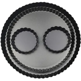 Yamteck 4er Set Quicheform Tarteform 28/24/2x10cm mit Hebeboden, antihaftbeschichteter Kohlenstoffstahl, Tortenbodenform Obstkuchenform Tortenbodenform Tortenform Pie Form für Quiche Tarte Pie