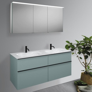 Burgbad Fiumo Badmöbel-Set Doppelwaschtisch mit Waschtischunterschrank und Spiegelschrank, SGGT142LF3957C0001G0200,