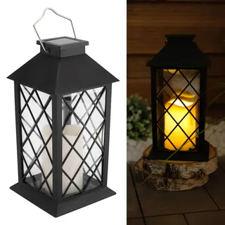 LUMILED Solarlaterne Außen Solar Laternen Draußen LED Glas Laterne Solarleuchte Kerze Flammeneffekte Kerzenlaterne IP44 Vintage schwarz Hängend Dekorative Außenleuchte Gartenlampe 1 Stück