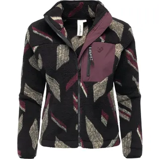 Ragwear Damen, warme Plüschjacke Kurze Teddyfleece-Jacke mit hohem Kragen und Brusttasche Alaris Black25 Gr.