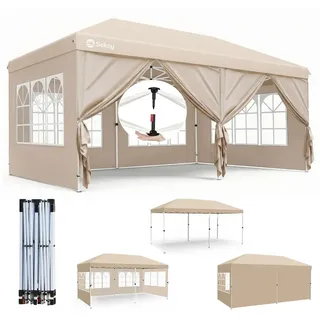 Sekey Faltpavillon 2x2/3x3/3x6 m, Gartenpavillon mit 4 Seitenteilen Partyzelt Wasserdicht, mit 6 Seitenteilen, Gartenpavillon 3 x 6 winterfest, Pavillon Pop Up Partyzelt, für Garten 600 cm