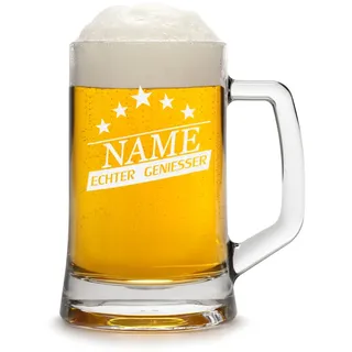 Bierkrug Personalisiert mit Gravur - Bierseidel Geschenk zum Geburtstag - Motiv Genießer Sterne 0,5l Geburtstagsgeschenk für Männer Bierglas mit Gravur Biergläser