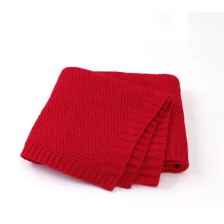 Strickdecke Babydecke Kuscheldecke, Surwin Mädchen und Jungen Babys Gestrickt Kinderdecke Freien Krabbeldecke Perfekt für Kinderwagen Babybett (80x100cm,Rot)