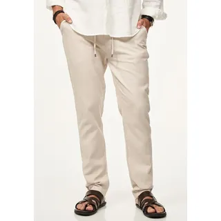 behype Leinenhose im Chinohosen Stil mit Gummibund & Kordel Herren luftige Stoffhose als Sommerhose - Freizeithose beige S