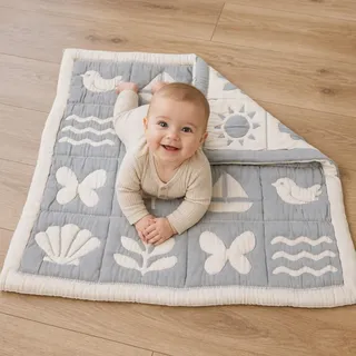 Betty Bean | Spieldecke Baby 100 × 100 cm – Wendbar & Gepolstert | Waschbare Krabbeldecke – ideal für Tummy Time, Rollen & erste Entdeckungen – Oberstoff aus 100 % Bio-Baumwolle