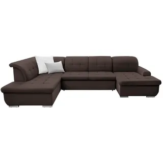 Cantus Wohnlandschaft, Dunkelbraun, Metall, Uni, 5-Sitzer, Ottomane links, U-Form, 342x208 cm, Made in EU, seitenverkehrt erhältlich, Hocker Rücken echt, Wohnzimmer, Sofas & Couches, Wohnlandschaften, Wohnlandschaften in U-Form