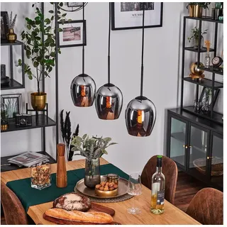 hofstein Pendelleuchte Pendellampe aus Metall/Glas in Schwarz/Chromfarben, ohne Leuchtmittel, Leuchte mit Glasschirmen (15cm),max. 150cm, 3 xE27, ohne Leuchtmittel