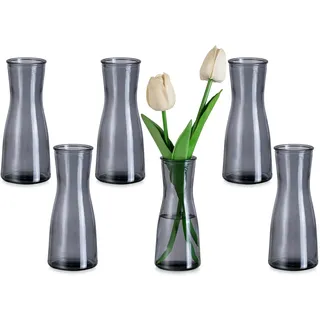 Glasseam Glas Kleine Vasen für Tischdeko: Grau Schmale Glasvase 6 Stück Vase Klein Deko - Minimalistische Blumenvase Modern Dekovase für Wohnzimmer Hochzeit Party Esstisch Tafelaufsatz