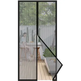 Sekey Magnet Fliegengitter Tür ohne Bohren, Türvorhang Balkon Magnetvorhang, Insektenschutz Fliegenschutz mit Klebeband 105x220cm, Schwarz