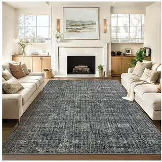 GarveeMore Veloursteppich Designteppich Maschinenwaschbarer Teppich – flachfloriger Läufer, Moderner Teppich pflegeleicht, rutschfest, schmutzabweisend grau 120 cm x 170 cm