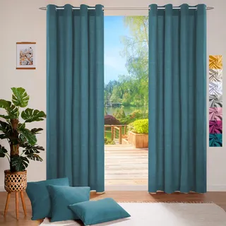 heimtexland ® Deko Vorhang Baumwolle Dekoschal Blickdicht Einfarbig Ösenschal Gardine Typ849 Petrol HxB 225x140 cm