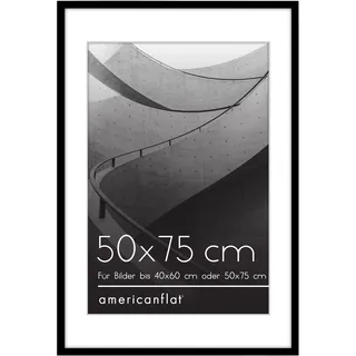 Americanflat Bilderrahmen 50x75 cm Schwarz - Bilderrahmen 40x60 cm mit Passepartout - Fotorahmen mit poliertem Plexi-Scheibe