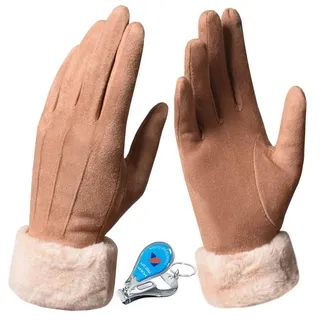 KXF Warme Winterhandschuhe für Damen, superweiches Wildleder, Touchscreen, Dickes Fleece gefüttert, Handschuhe, kaltes Wetter, Winddicht, Outdoor-Sport-Handschuhe