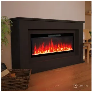 GLOW FIRE Elektrokamin RHEA LED Kamin mit Heizung, Elektrischer Kamin mit 3D Feuer mit Heizung, 2 Dekorationen schwarz 127 cm