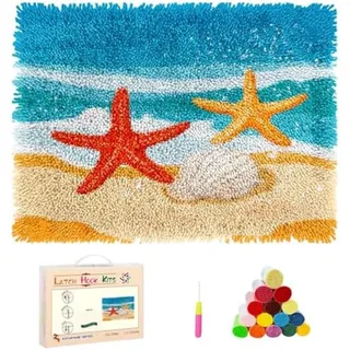 Wallphantom DIY Knüpfteppich Zum Selber Knüpfen,Seesterne und Muscheln am Strand,Knüpfpackungen Für Teppiche Zum Selbermachen Für Familie Und Freunde,Handarbeit,Bastelset,Geschenk,80x115cm