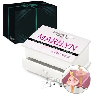 Maverton personalisierte Musik Schmuckdose mit Aufzieh-Spieluhr - Schmuckkästchen Ballerina - Musikspieldose für Mädchen zur Geburt - zum Geburtstag - zu Weihnachten - mit Schublade - Streifen