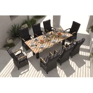 HARTMAN Nova Garten-Essgruppe mit 8 Sesseln, anthrazit/grau/natur, Alu/Polyrattan, 240 x 100 cm, verstellbare Rückenlehne mit Teak-Armlehnen, FSC®-zertifiziertes Produkt