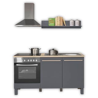 BILBERRY Moderne Küchenzeile ohne Elektrogeräte in Eiche Sonoma Optik, Anthrazit - Geräumige Einbauküche mit viel Stauraum - 160 x 90 x 60 cm (B/H/T)