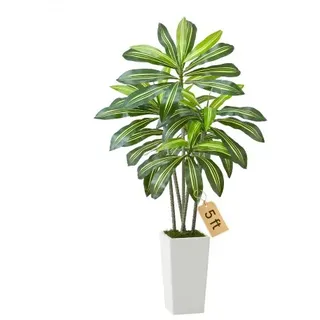 Künstlicher Dracaena-baum, 1,52 M, Drachenbaum, Tropische Pflanzen Mit Weißem, Hohem Pflanzgefäß, Kunstseidenpflanze Im Topf, Große Bäume Für Veranden, Wohnzimmer, Terrassen Zuhause, Büro