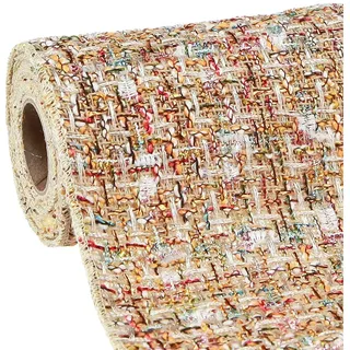 Vivant Decorations B.V. Tischläufer Tischband Beige Bunt Glitter Vintage Retro Deko 19cm x 1,5m beige